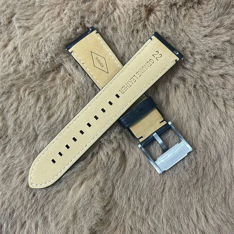 Fossil 22mm Black Leather Watch Strap - Durable Timepieces